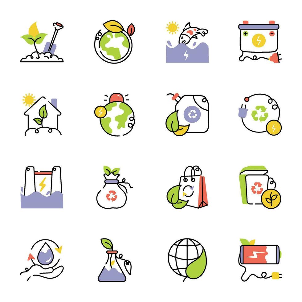 Pack of Sustainable Energy Hand Drawn Icons vector