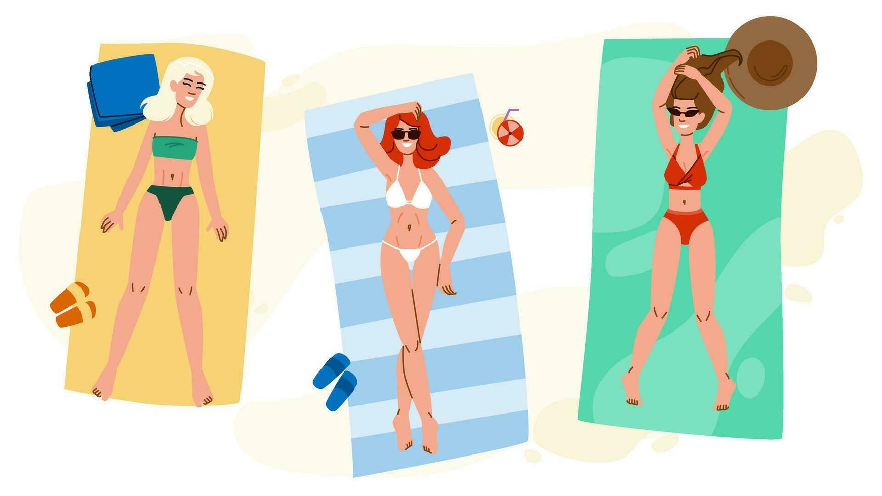 viaje mujer broncearse playa parte superior vector