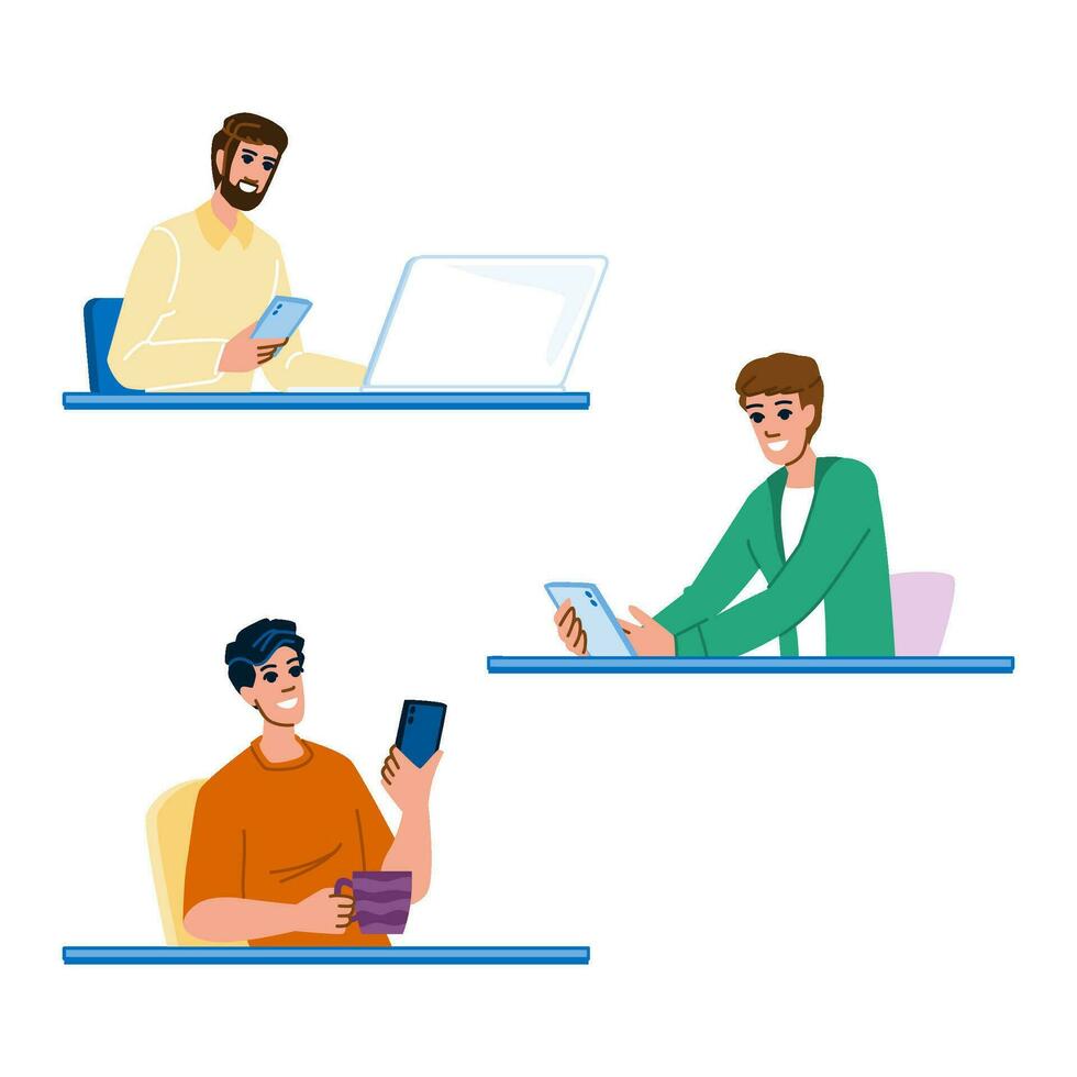 trabajo hombre utilizando teléfono mesa vector