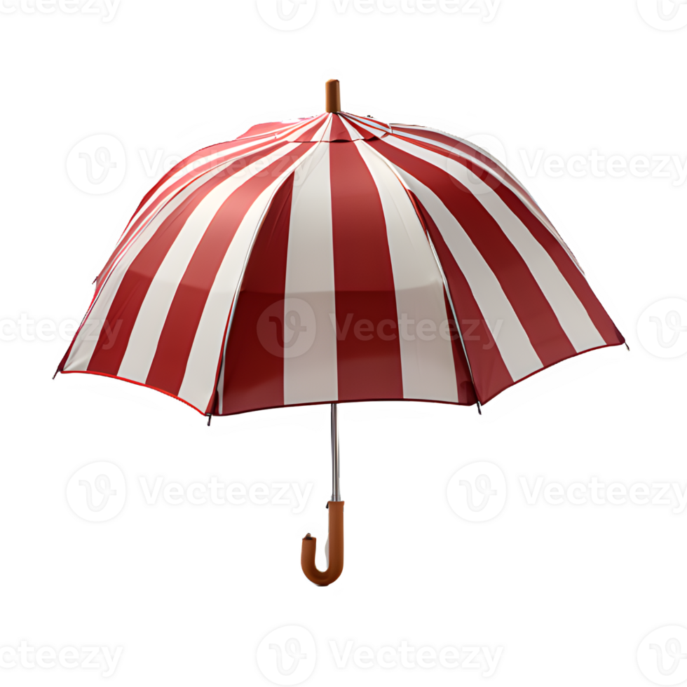 red and white striped umbrella isolated on transparent background, cut out umbrella png ,generative ai