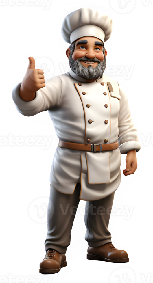 cartoon illustration of chef posing with thumbs up isolated on transparent background ,generative ai png