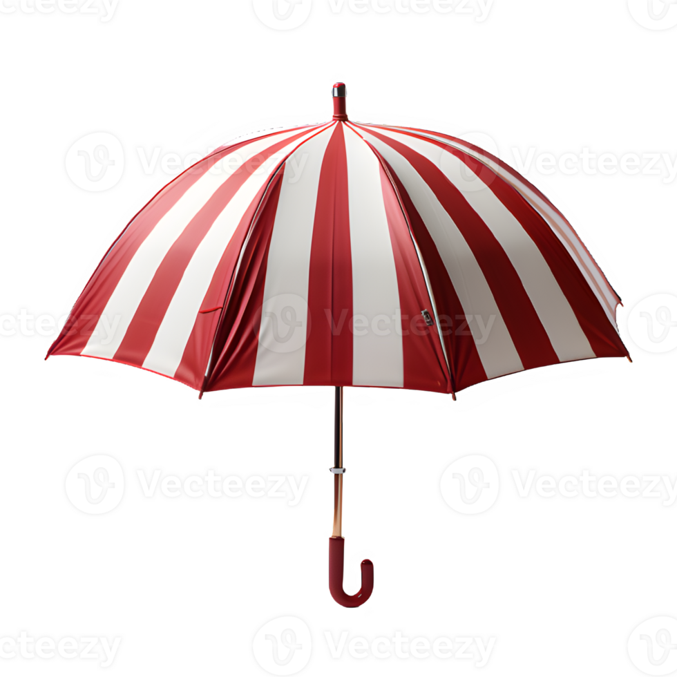 red and white striped umbrella isolated on transparent background, cut out umbrella png ,generative ai