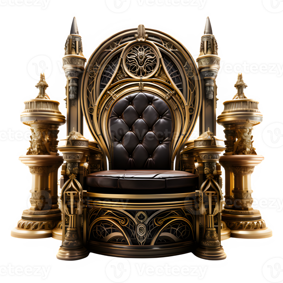 seat of the royal throne isolated on transparent background ,golden throne chair ,generative ai png