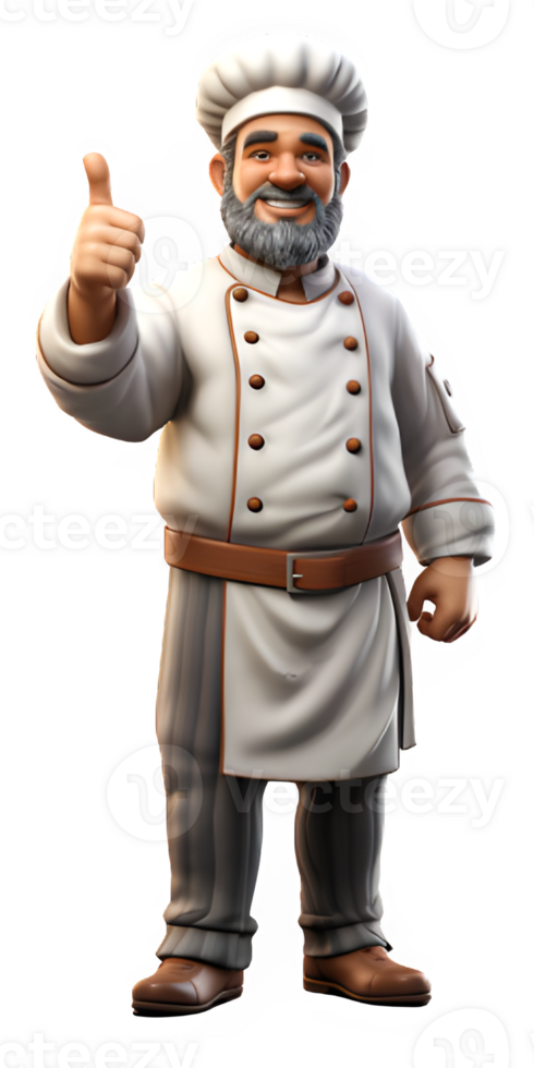 cartoon illustration of chef posing with thumbs up isolated on transparent background ,generative ai png