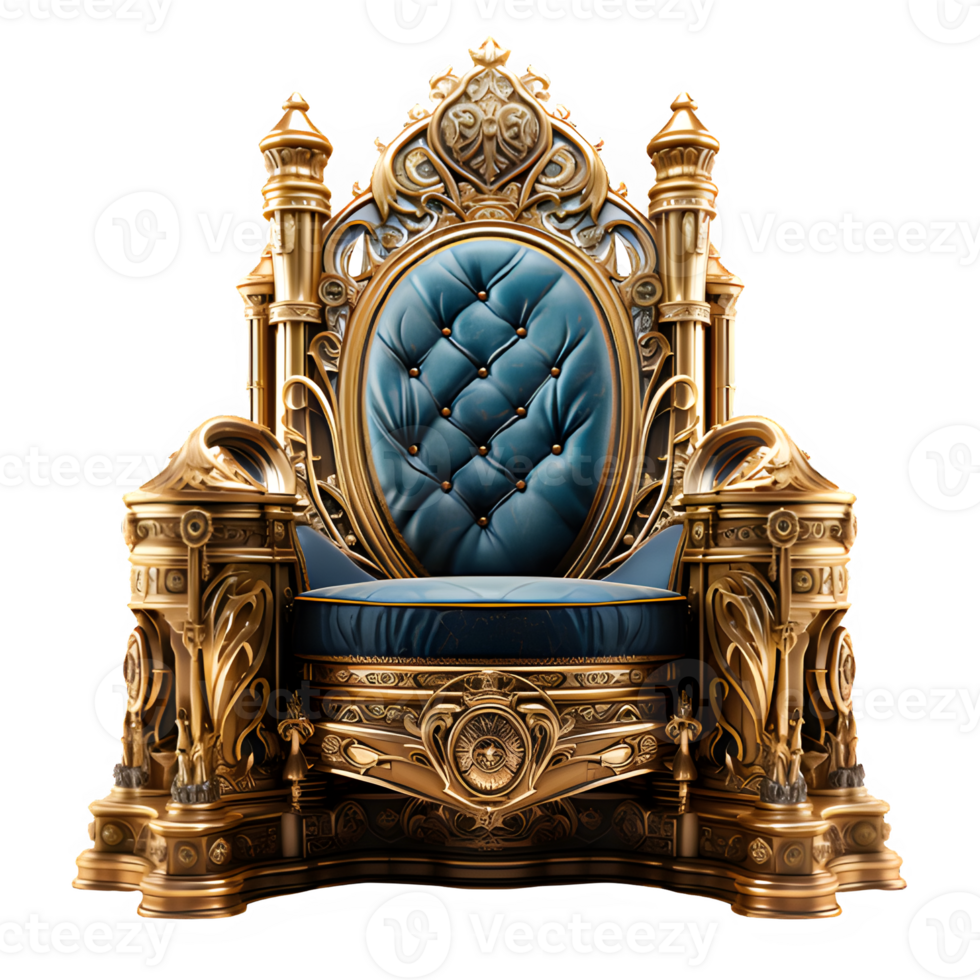 seat of the royal throne isolated on transparent background ,golden throne chair ,generative ai png