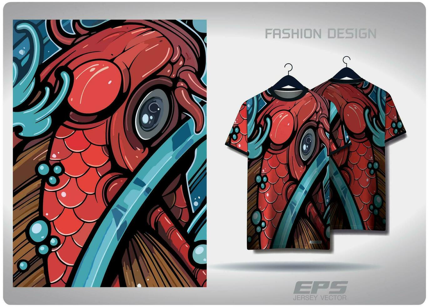 Vector T-shirt background image.red fish art pattern design, illustration, textile background for t-shirt, jersey street t-shirt