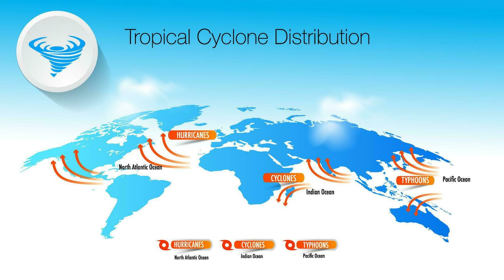 tropical Cyclones Hurricane typhoon distribution and ocean vector