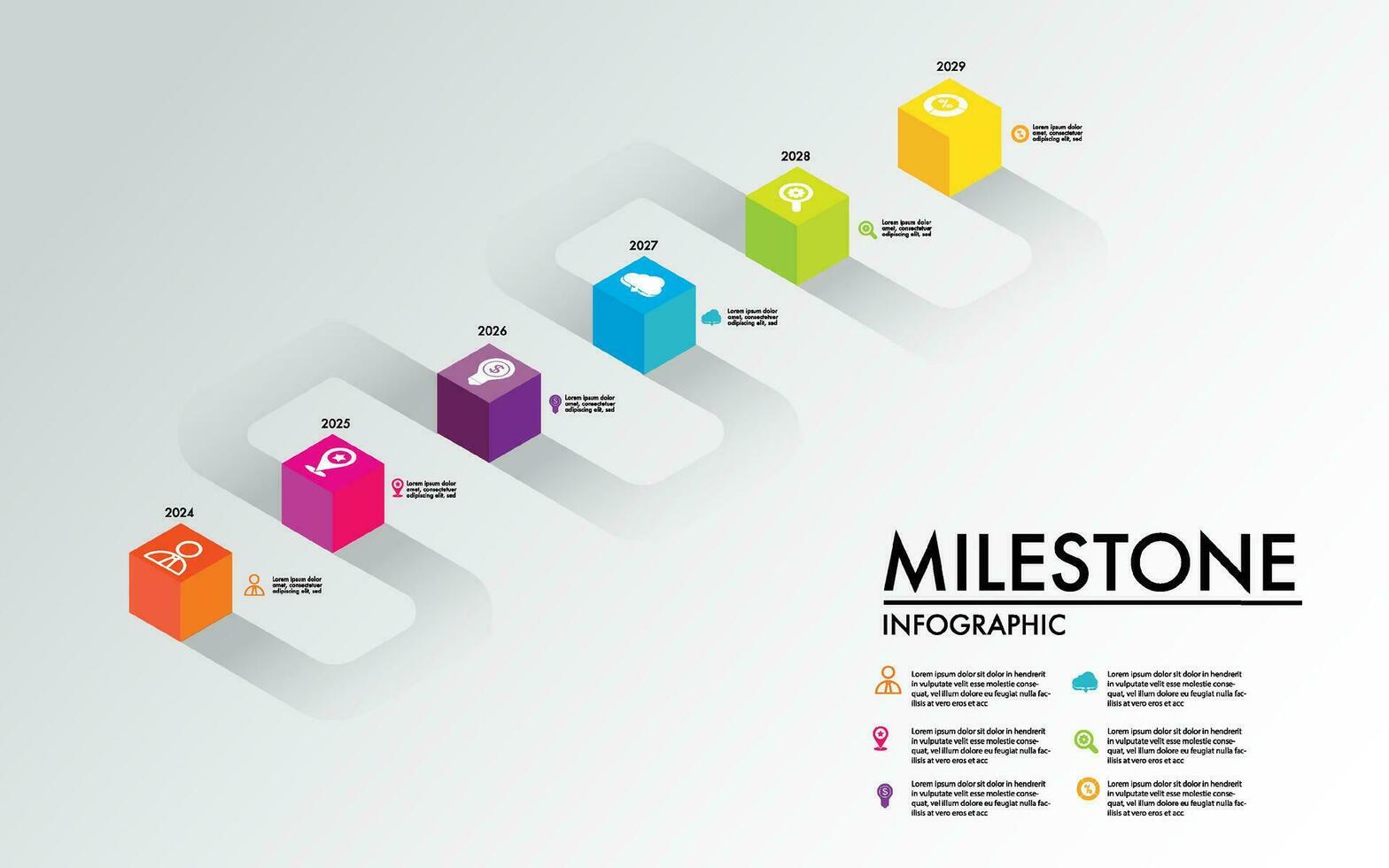 Isometric 6 column mark poin 6 step milestone road map vector