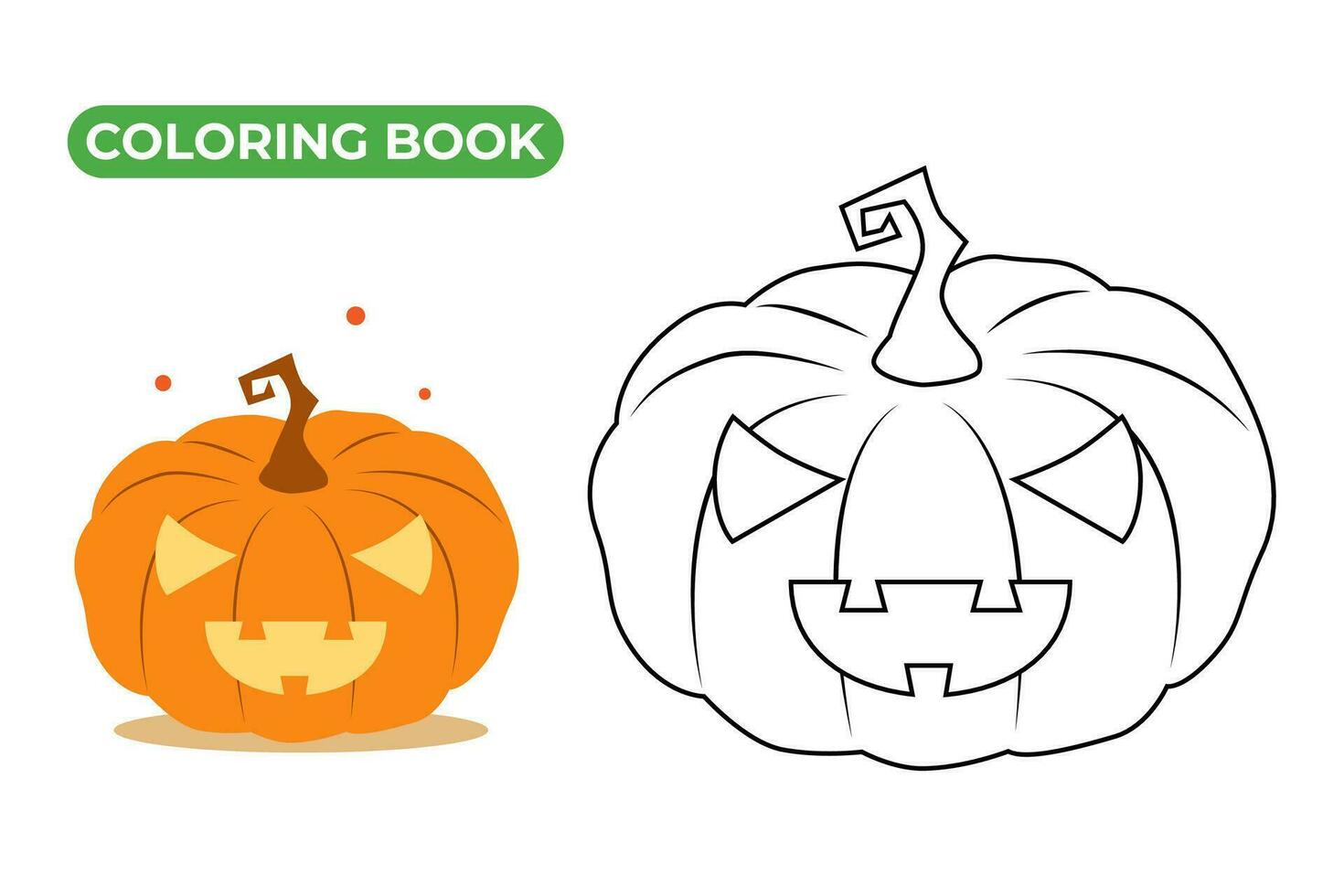 Halloween Coloring Book. Vector illustration. Drawing of orange smiling pumpkin with glowing eyes. Holiday coloring page for kids. Contour sketch doodle style.
