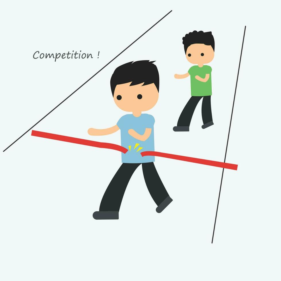 Vector illustration of a cartoon student winning a running race. according to content that describes competition