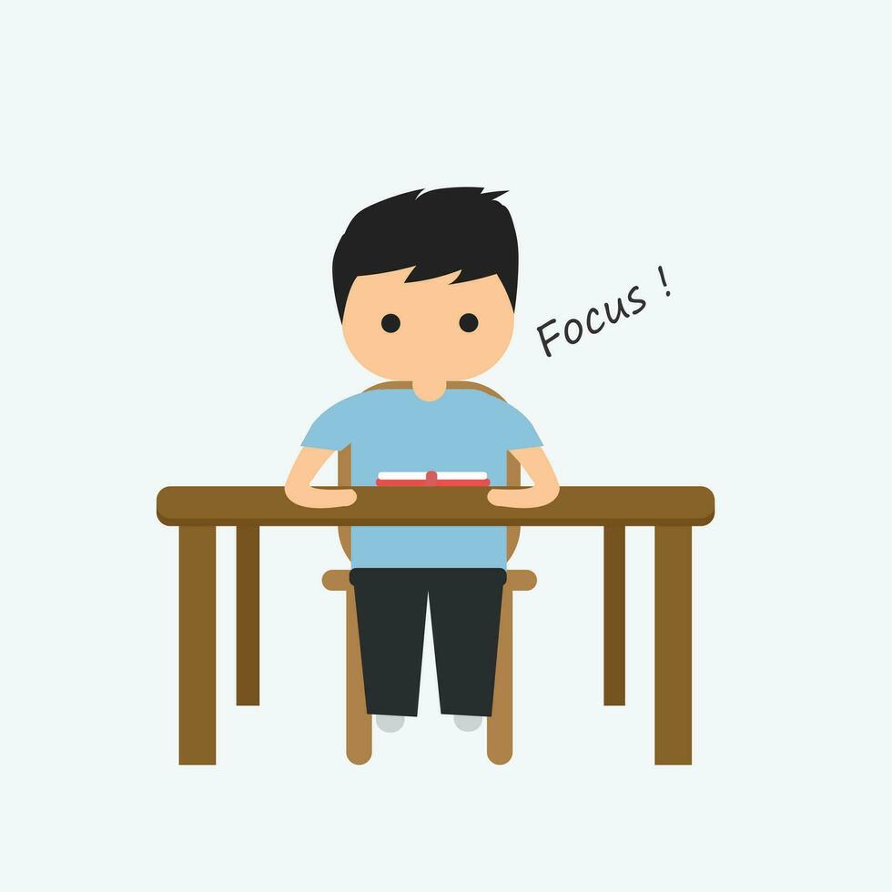 Vector illustration of a focused student reading a book on a desk. Suitable for educational or learning-themed content