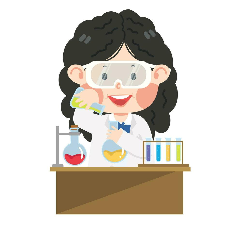 Cute girl student Scientist do research in the lab vector