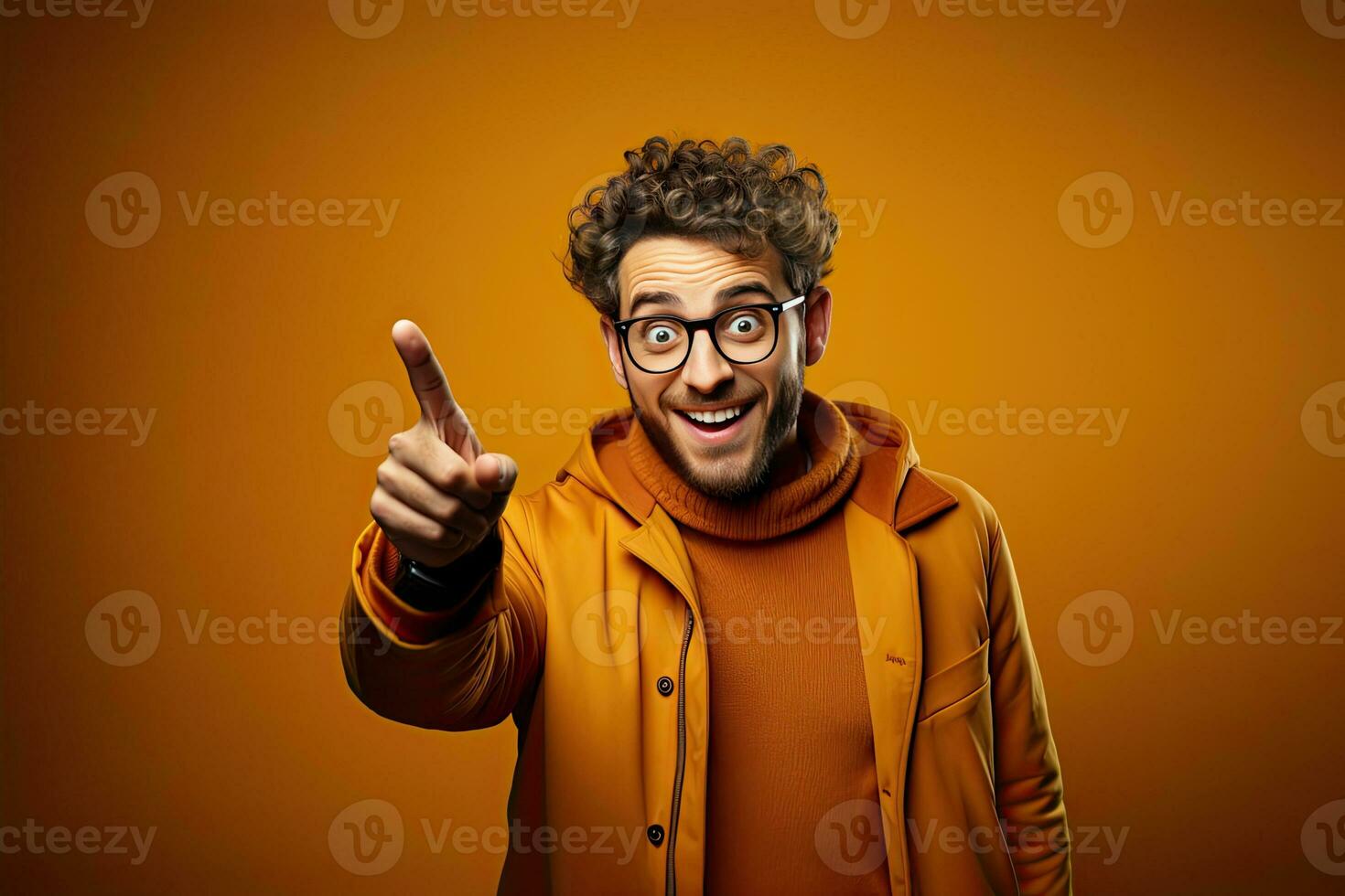 smiling african american man pointing with finger at camera isolated on background. Generative AI photo
