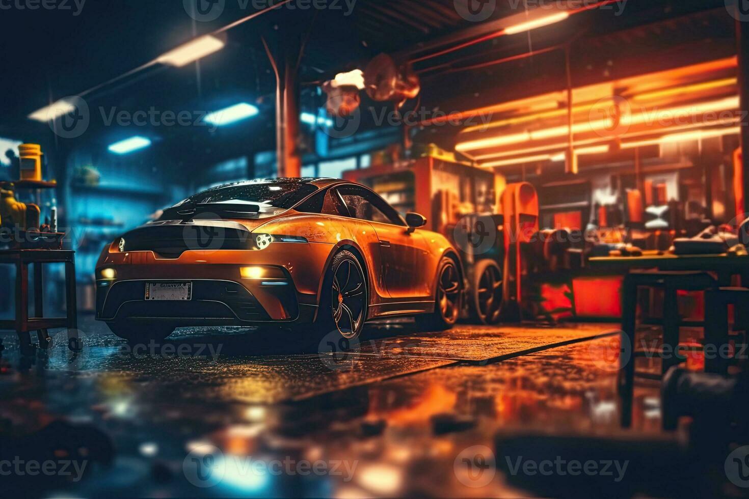 Car repair service. Auto mechanic repairing car in auto repair shop. Generative AI photo