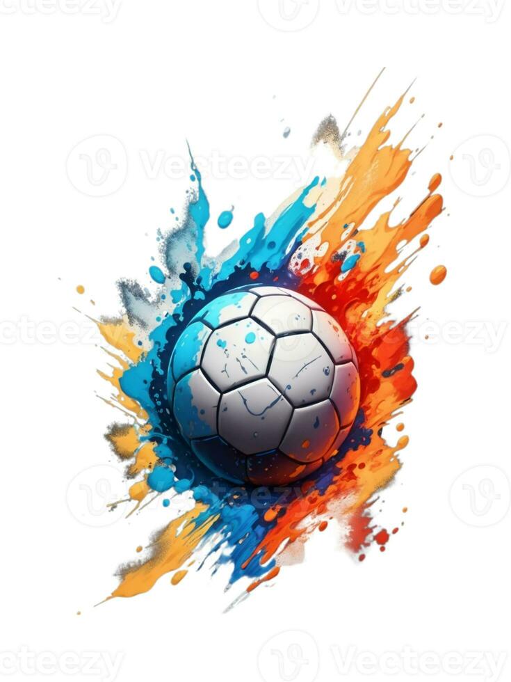 soccer ball graphic on paint splash background isolated on white background photo