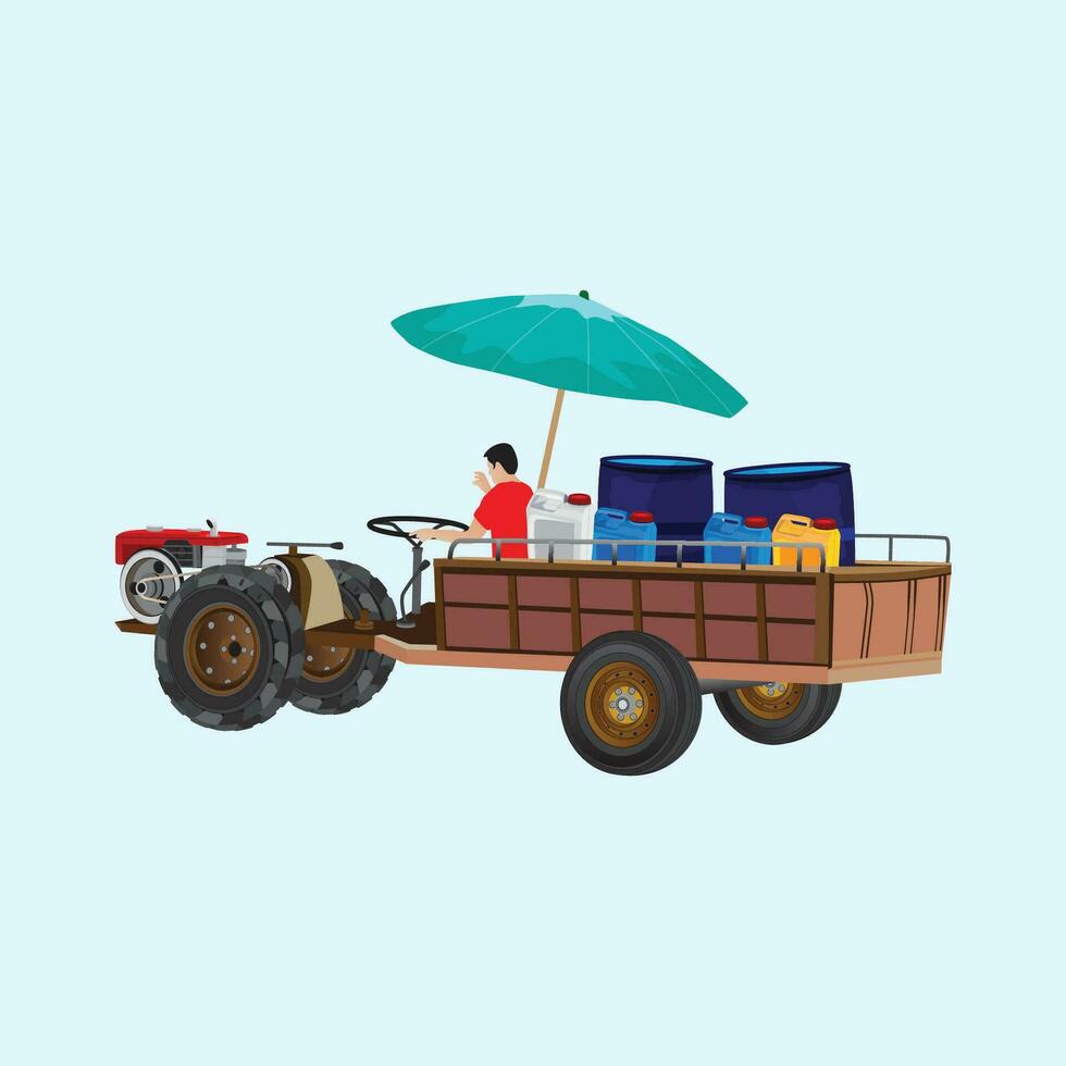 Vector illustration of a farming tractor and trailer.