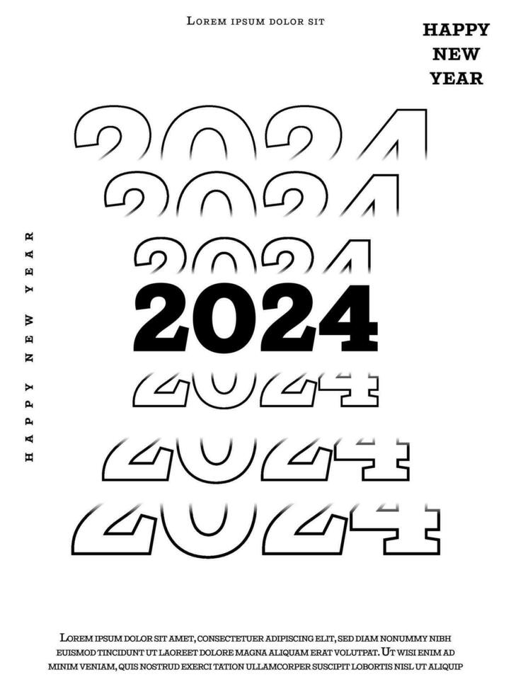 2024 Happy New Year. Template with black and white letter logo for calendar, poster, flyer, banner. vector