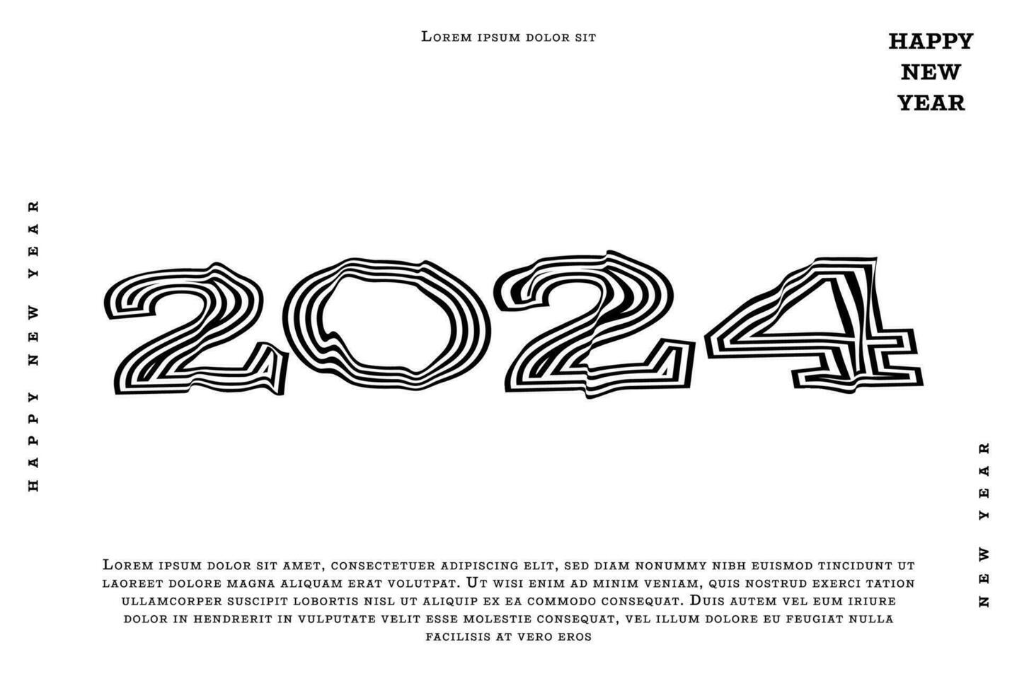 2024 Happy New Year. Template with black and white letter logo for calendar, poster, flyer, banner. vector
