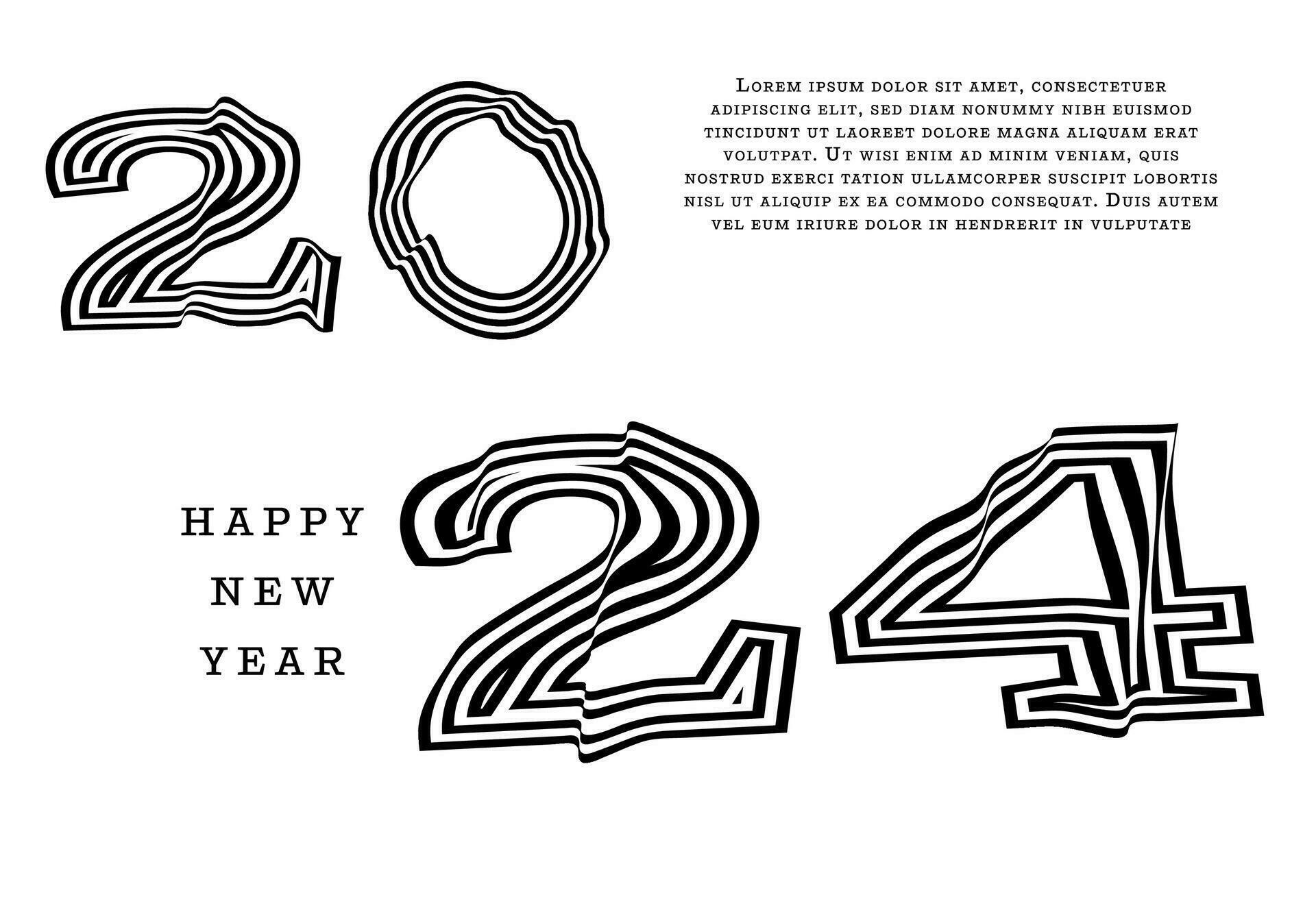 2024 Happy New Year. Template with black and white letter logo for