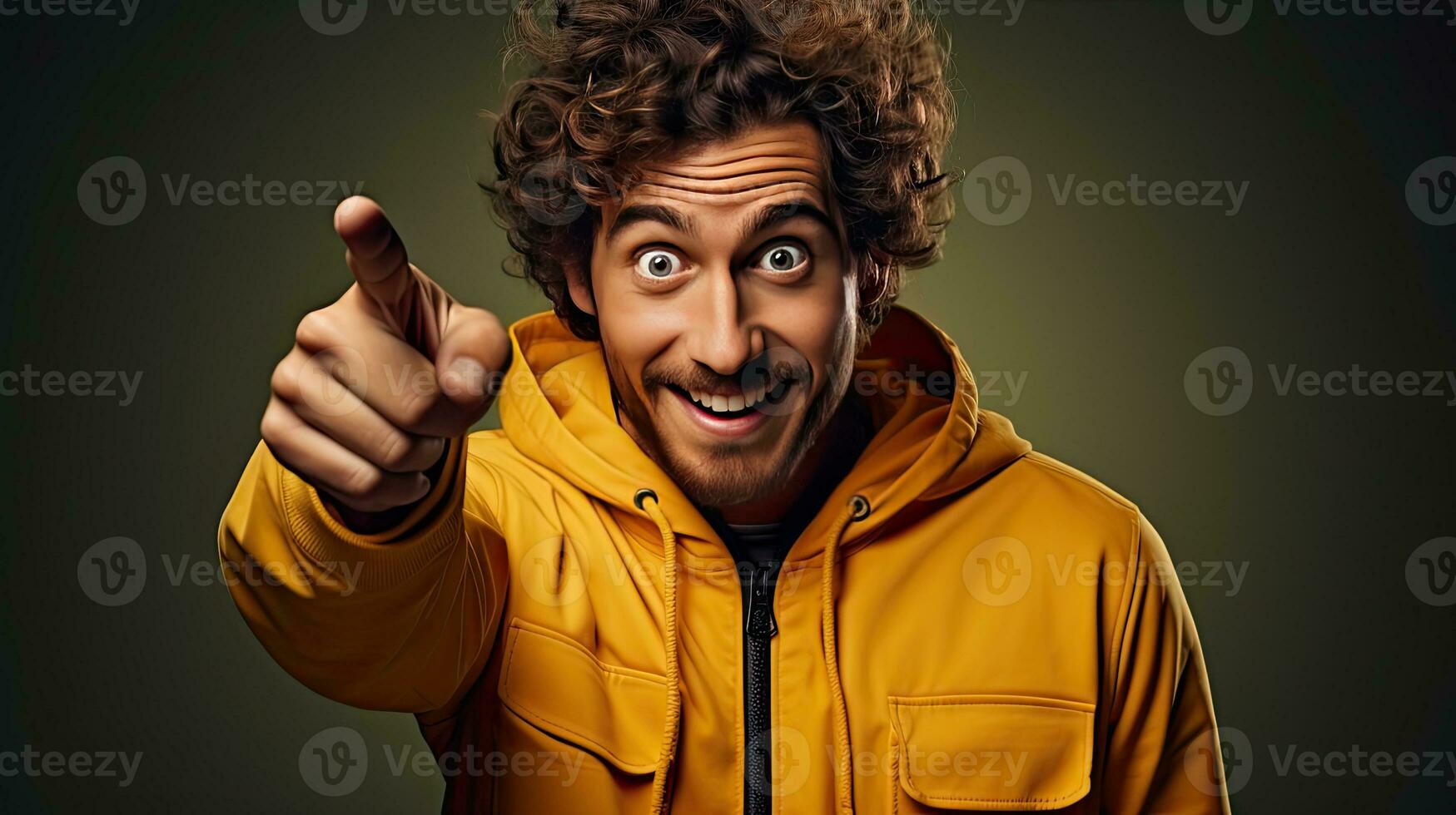 smiling african american man pointing with finger at camera isolated on background. Generative AI photo