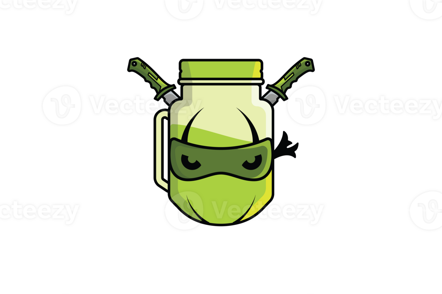 Ninja Mascot with Lemon Jar Mug with Metal Swords vector illustration. Food and drink object icon concept. Summer fresh lemon juice icon logo. Creative ninja lemon juice logo icon. png