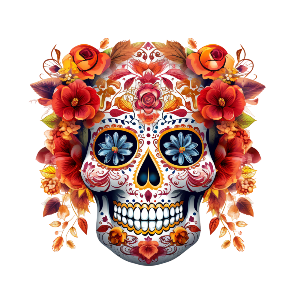 Day Of Dead Dia De Los Muertos Skull With Flowers Ai Generative