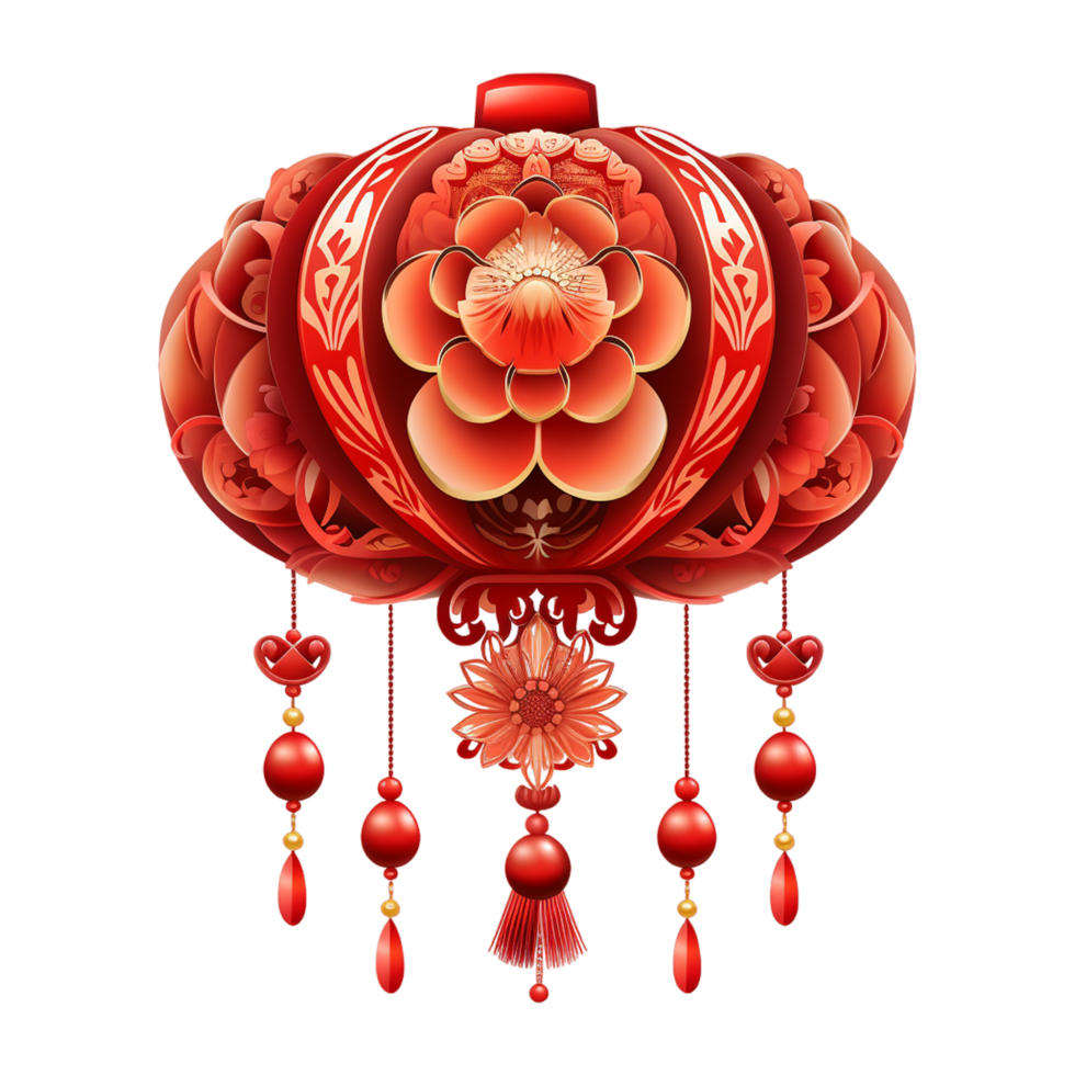 hermosa rojo chino linterna png ai generativo