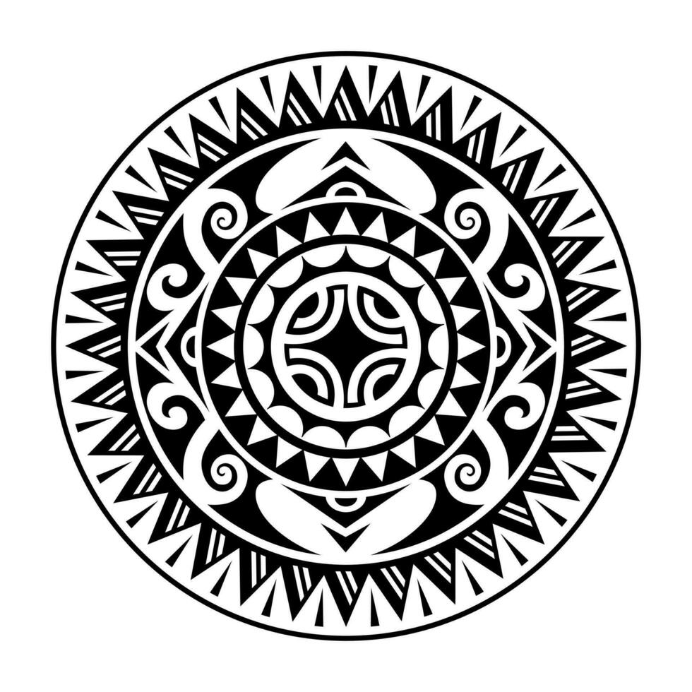 Traditional Maori round tattoo design. Editable vector illustration. Ethnic circle ornament. African mask.