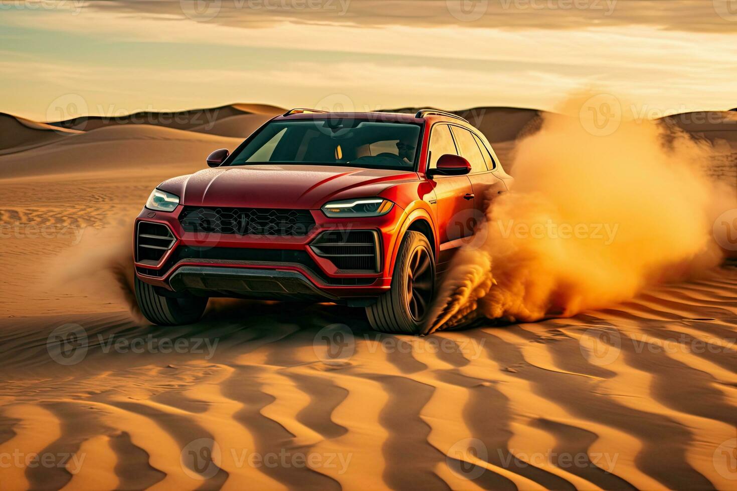 luxury car on sand dunes. Generative AI photo