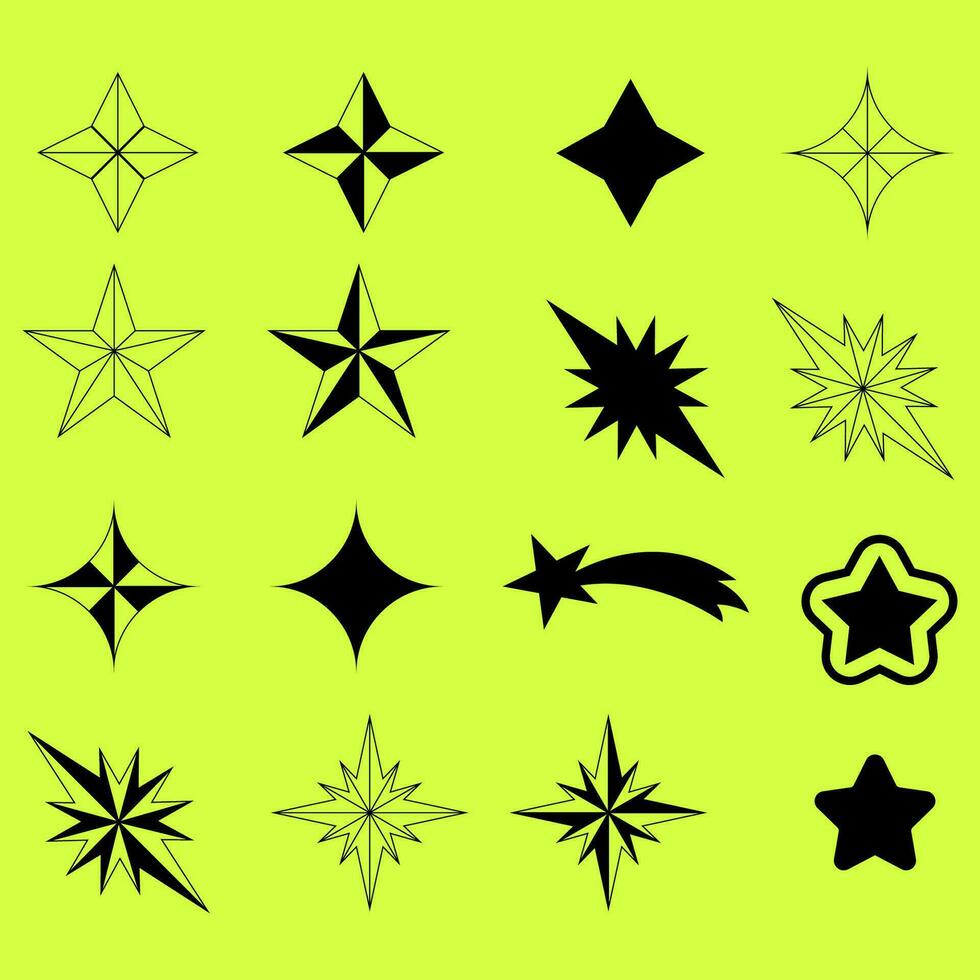 Set of black star shapes on a yellow background vector