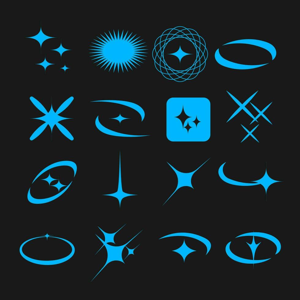 conjunto de azul estrellas y símbolos vector