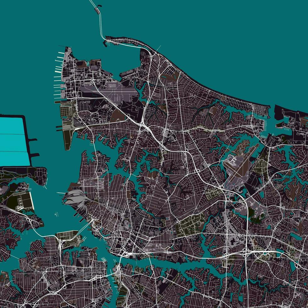Vector city map of Norfolk, Virginia, USA