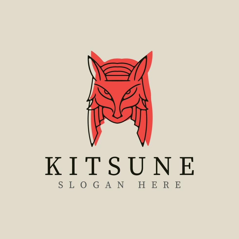 kitsune mask line art logo vector illustration template design.