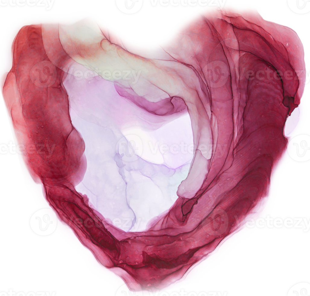 Abstract heart painted with alcohol ink. Sparkling red,  pink, purple color. Art painting of liquids. Alcohol ink  abstract background. Art painting of liquids. png