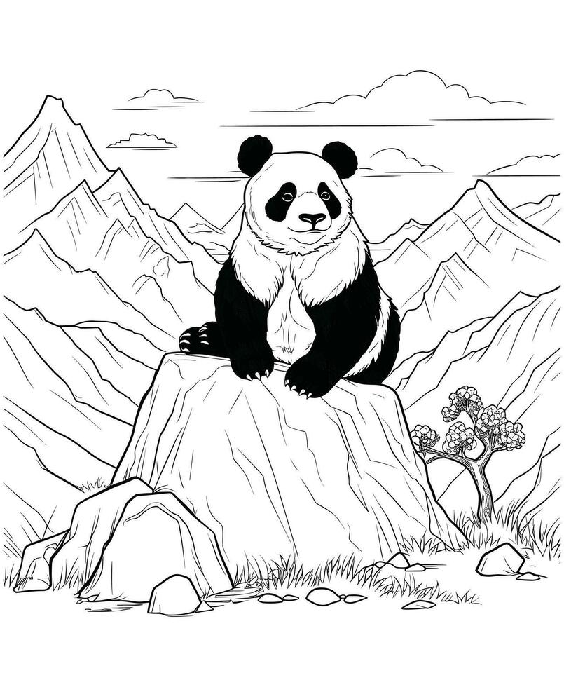 Panda mountain coloring page vector