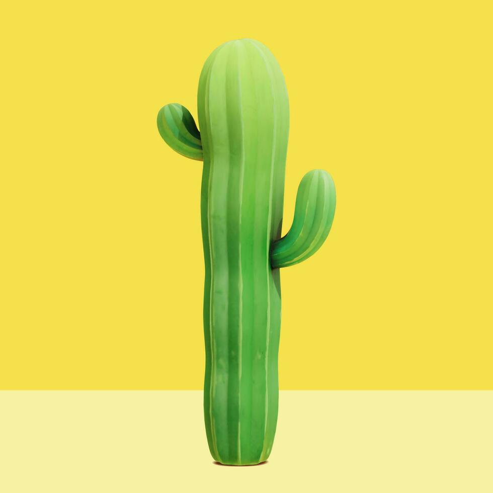 3d trendy cactus plant. Natural element isolated on yellow background. Suitable for summer decoration. vector