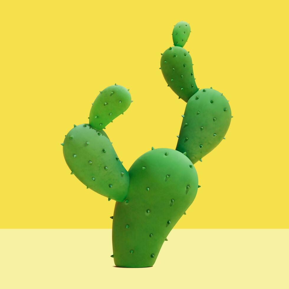 3d trendy cactus plant. Natural element isolated on yellow background. Suitable for summer decoration. vector