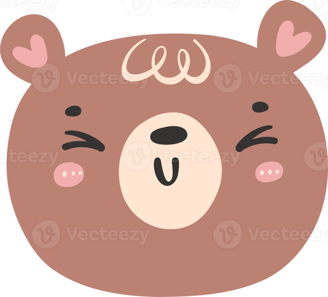 Cute happy smile brown bear face, kawaii animal woodland cartoon doodle flat design. png