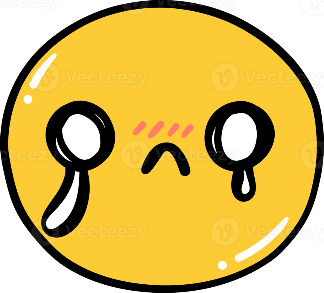 Cute crying emoji, kawaii emoticon doodle outline 28177781 PNG