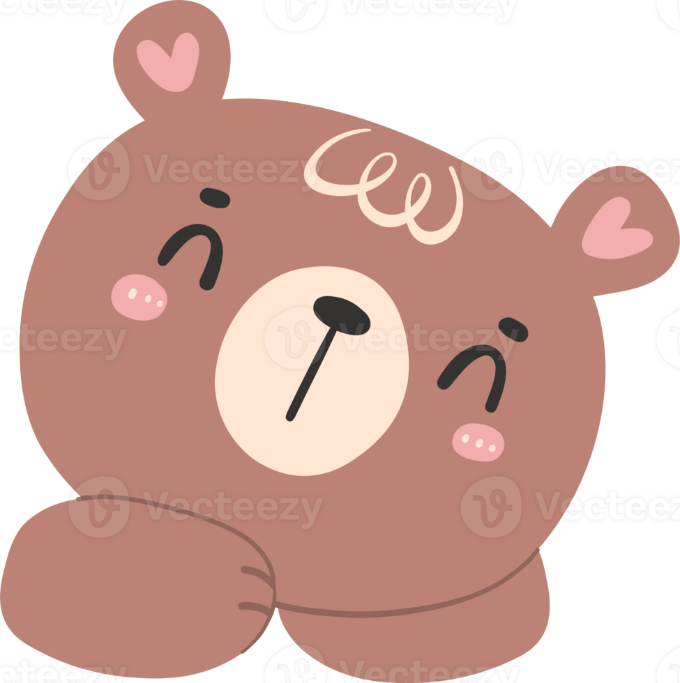 Cute happy smile brown bear face with hands, kawaii animal woodland cartoon doodle flat design. png