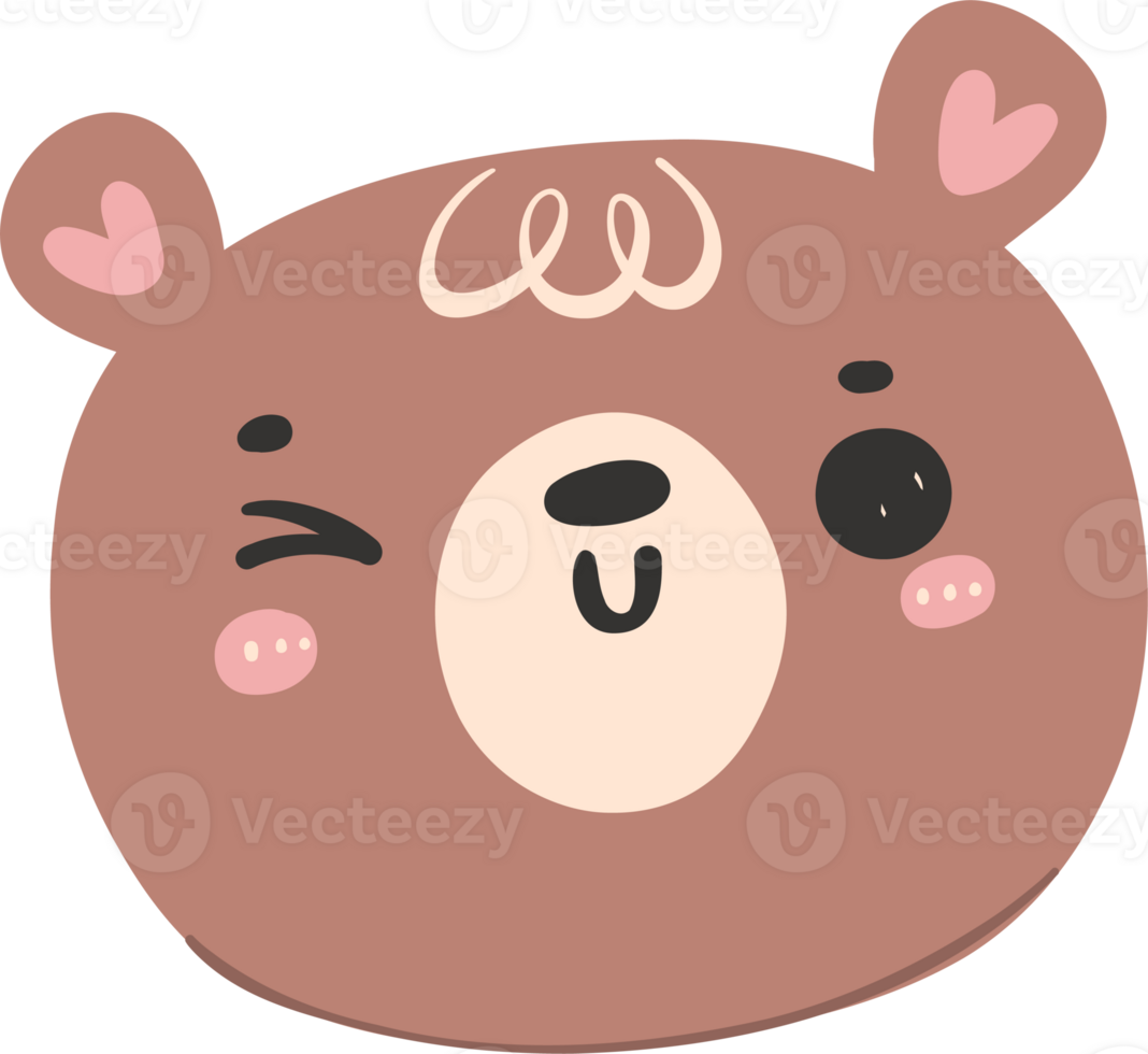 Cute happy smile brown bear face, kawaii animal woodland cartoon doodle flat design. png