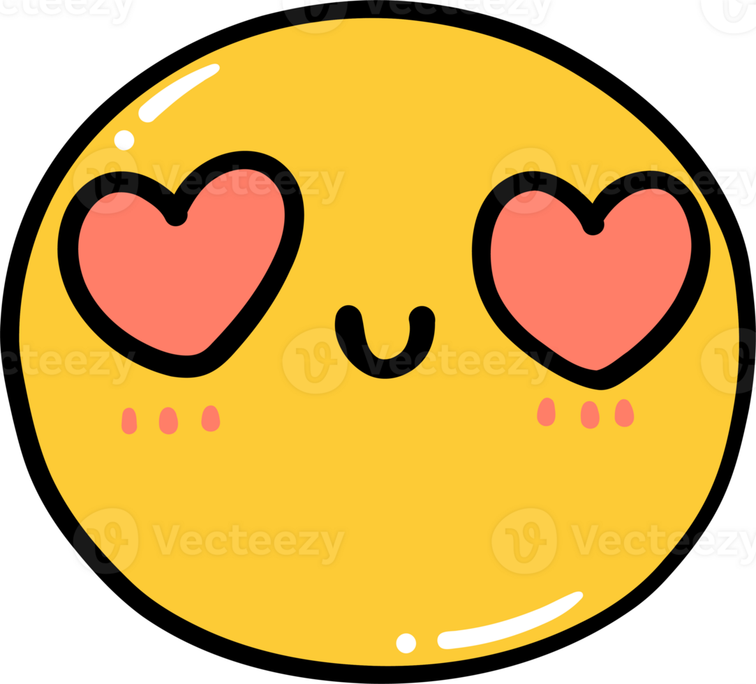 Cute in love emoji, kawaii emoticon doodle outline png