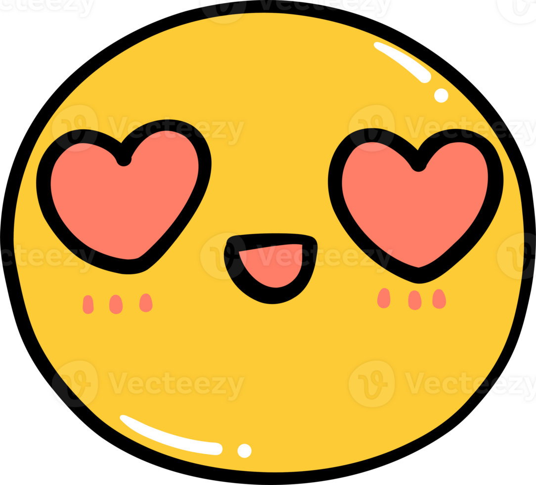 Cute in love emoji, kawaii emoticon doodle outline png