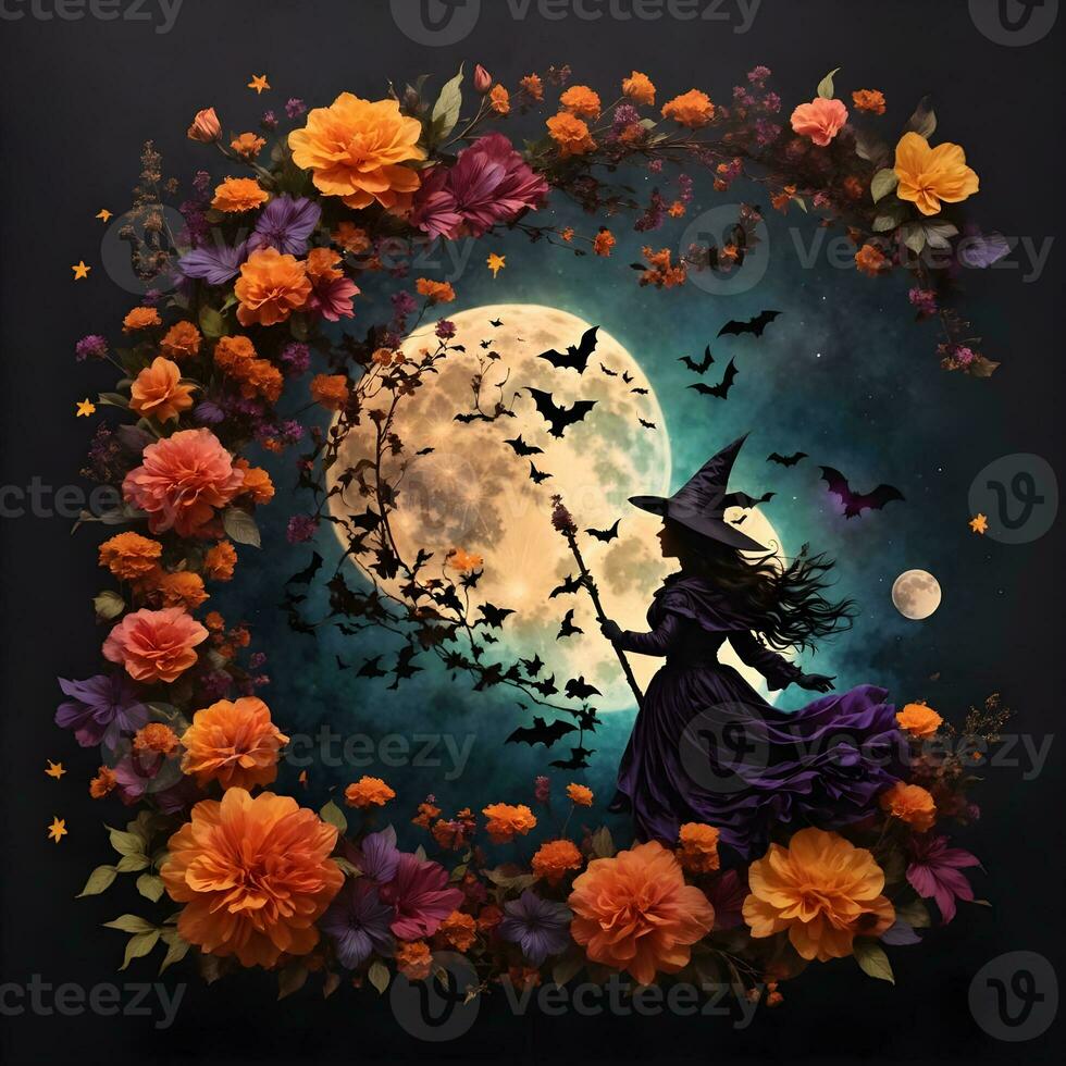 The witch with moon, Halloween background photo