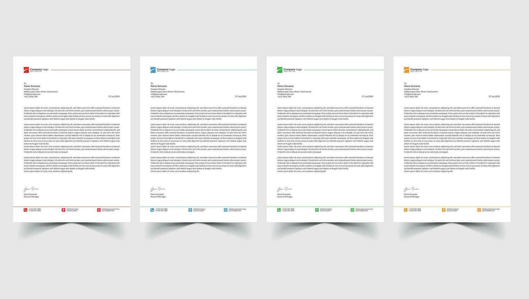 Simple Letterhead Design template with 4 color variants vector