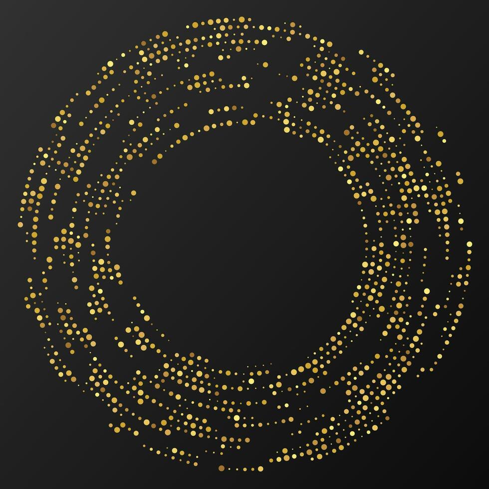 Abstract gold glowing halftone dotted background. Gold glitter pattern in circle form. Circle halftone dots. Vector illustration