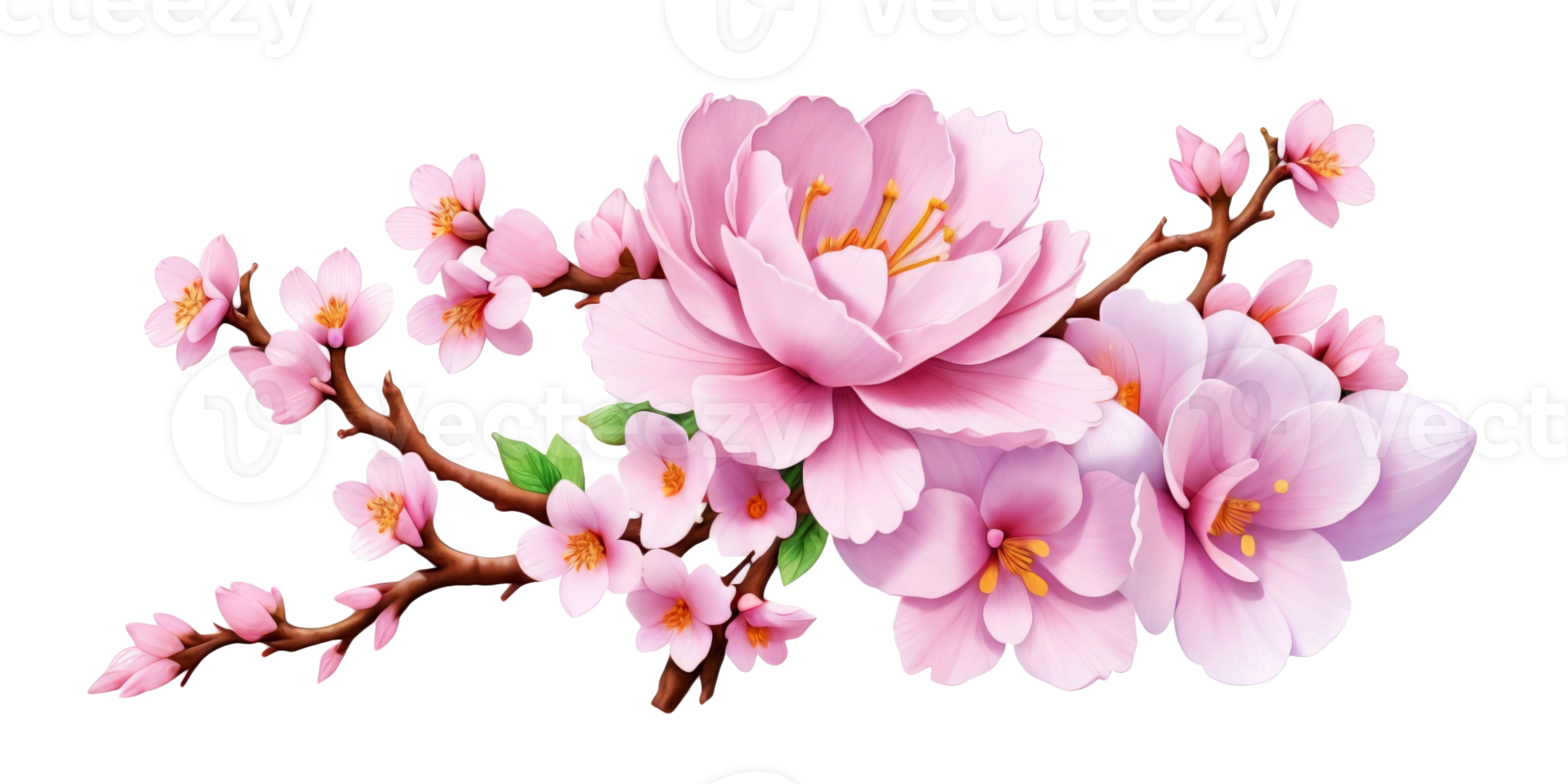 Pink cherry blossom on transparent background,Generative AI. png