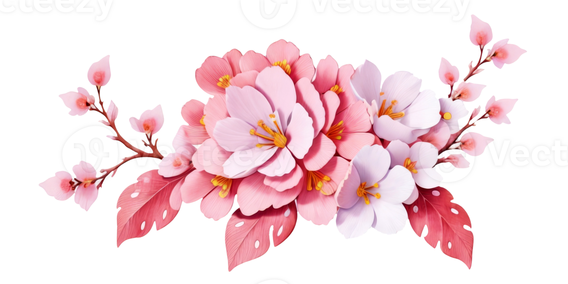 Pink cherry blossom on transparent background,Generative AI. png