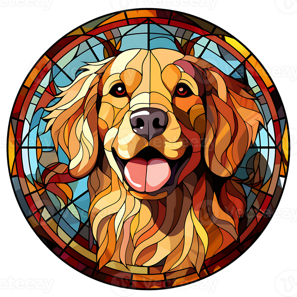 dourado retriever cachorro vitral generativo ai. png