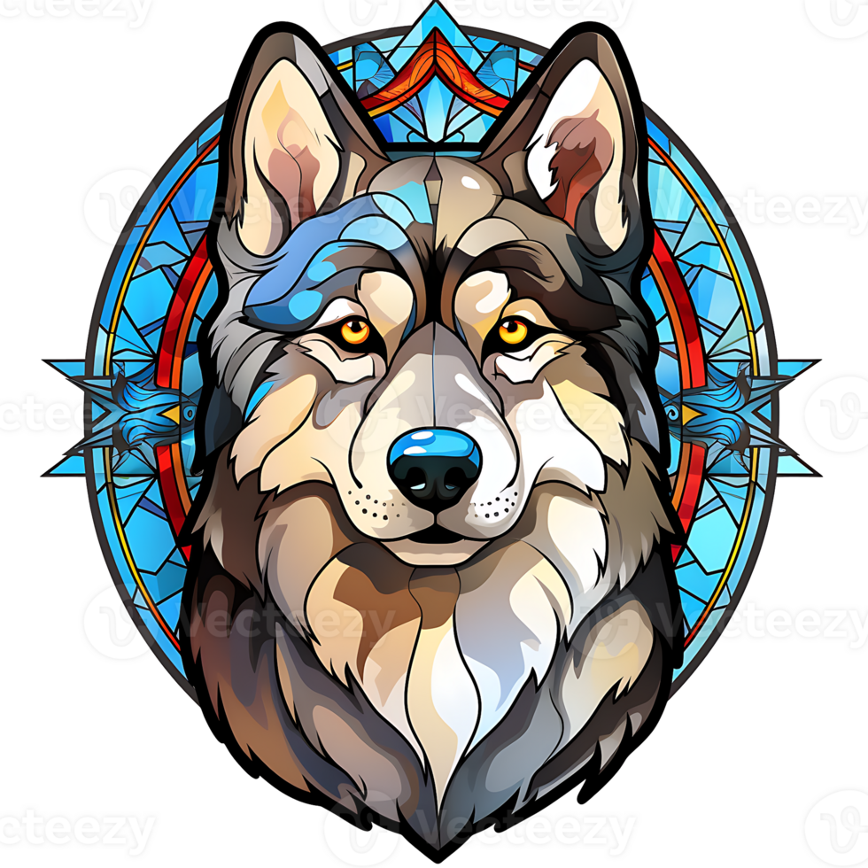 Siberian Husky Dog stained-glass Generative AI. png